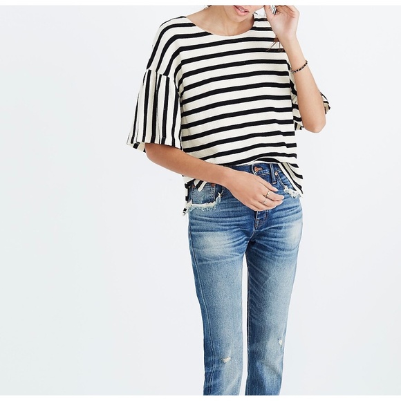 Madewell | Striped Bell Sleeve Textured Knit Comfy Top Shirt Blouse - Picture 2 of 15